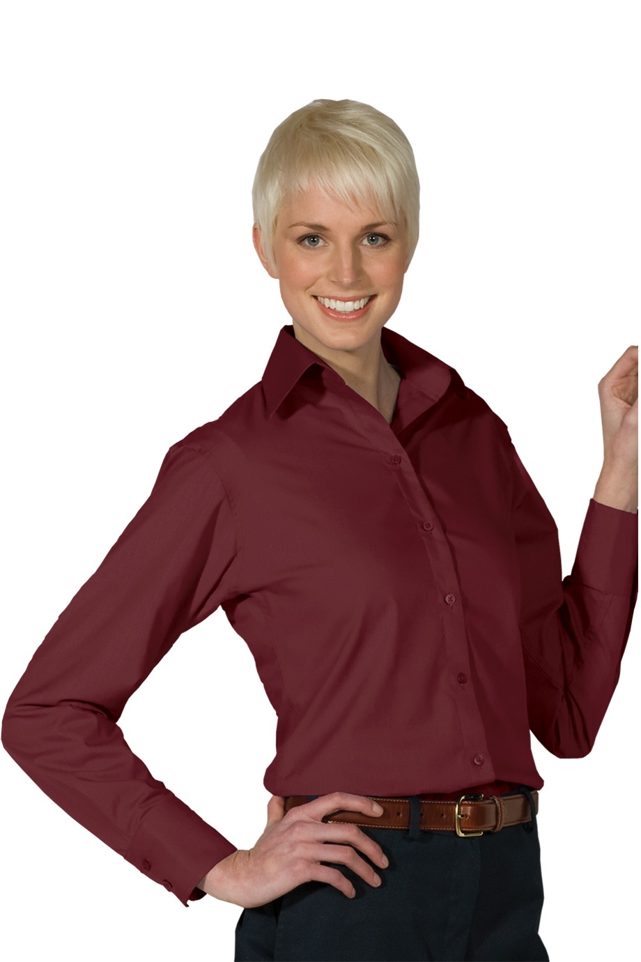 Edward's Women's Long Sleeve Open Neck Poplin Blouse